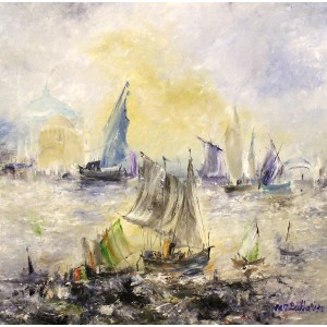 M. A. Bukhari, 30 x 30 Inch, Oil on Canvas, Seascape Painting, AC-MAB-212